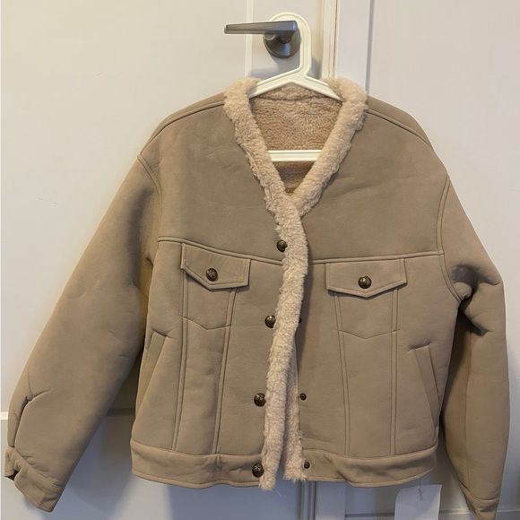 Women's Tan Shearling Jacket - Picture 2 of 2